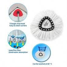 Triangle Cleaning Mop Replacement Head For O-Cedar EasyWring Microfibers Spin Mop Refill, 3 Pack ,White - White - View 6