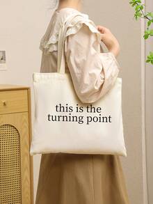 1 Pc This Is The Turning Point Quote Pattern Tote Bag Shoulder Bag For Travel Daily Commute Women's Shopping Bag, Best Gift For Her,  Folding Shoulder Bag Summer Beach Holiday Bag Travel Gift For Man Woman