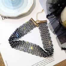 Exaggerated Shiny Multi-Row Rhinestone Long Tassel Collarbone Chain For Women, Internet Celebrity Personality Neckband, Black Vintage Necklace