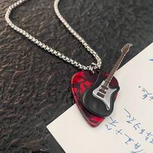 Rock Style Guitar Pick Necklace Men Niche Design Personality Disco-Hop Couple Pendant Accessories Women