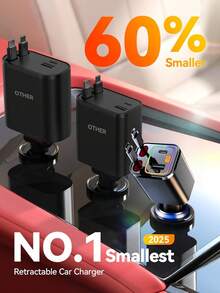 YITUMU Caricabatterie per auto retrattile 4 in 1, caricatore USB-C da 69W con porta accendisigari, compatibile con telefoni iOS e Android, con luce RGB a respiro