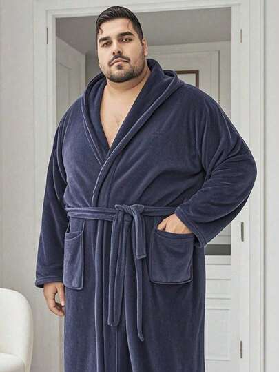 1 件珊瑚绒纯色天鹅绒连帽浴袍，男女通用成人学生吸水柔软法兰绒浴袍，圣诞睡衣，男士圣诞礼物，适合居家、成人、学生、淋浴