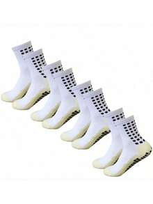 4 Pairs Men's Football/Basketball Socks With Anti-Slip Grip Pads, Suitable For Sports