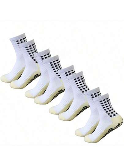 4 Pairs Men's Football/Basketball Socks With Anti-Slip Grip Pads, Suitable For Sports