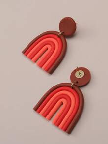 1 Paar handgefertigte Farbblock gestreifte übertriebene künstlerische Polymer-Ton-Ohrringe für Frauen, geeignet für Urlaub, Party, Alltag und als Geschenk