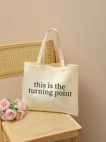 1 Pc This Is The Turning Point Quote Pattern Tote Bag Shoulder Bag For Travel Daily Commute Women's Shopping Bag, Best Gift For Her,  Folding Shoulder Bag Summer Beach Holiday Bag Travel Gift For Man Woman