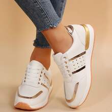 Travel Womens Casual Sport Round Toe Colorblock Design Non Slip Sole Spring Fall Chunky Shoes Tennis Shoes Sneakers Outdoor Office Work Walking - trắng - Xem 8