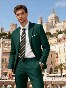 Mens' Suit Set Classic Slim Fit Suit Jacket & Pant 2 Piece Set Lapel Single Breasted Blazer Suit For Men Grassland Wedding Business Party Prom Dress Tuxedo Outfits Trajes Para Hombres Elegantes Designer Inspired Size XS-3XL - 墨綠色 - 查看 3
