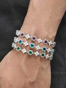 1pc Fashionable Colorful Four-Leaf Clover Copper Zirconia Bracelet For Men, Punk Hip-Hop Men's Bracelet, Suitable For Daily Wear - Bracelet - View 13