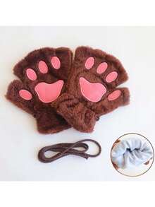 1pc Cat Paw Design Half Finger Gloves, Warm & Cute Accessory, Practical Winter Warmer, Birthday Party Gift, Daily Use, Creative Gift For Girlfriend