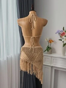 Bellisia Conjunto de xale de crochê dourado feminino para resort, praia para férias de verão