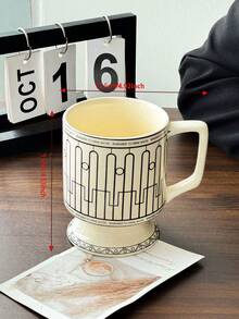1 pièce Tasse en céramique à motif, design élégant rayé vintage, forme unique - Convient pour la consommation quotidienne, la dégustation de café, un choix de cadeau réfléchi pour les amateurs de café, les meilleurs amis, le pendaison de crémaillère