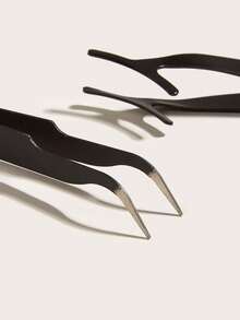 2 Pieces False Eyelash Transplant Tweezers For Grafting - Black - View 4