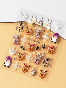 2 pezzi Adesivi per unghie natalizi con renne e Babbo Natale, decorazioni a rilievo 5D a fiocchi di neve, per manicure festive, decorazioni per unghie 3D per il Natale