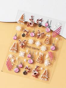 2 pezzi Adesivi per unghie natalizi con renne e Babbo Natale, decorazioni a rilievo 5D a fiocchi di neve, per manicure festive, decorazioni per unghie 3D per il Natale