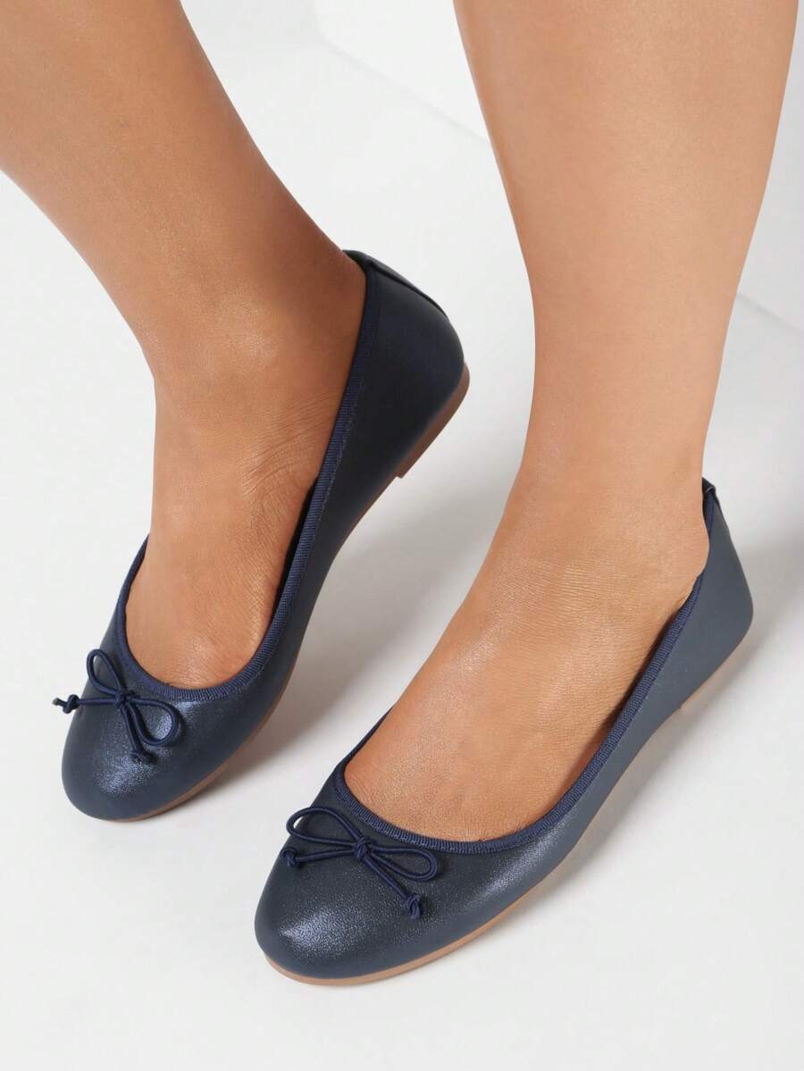 Soft Velvet Ballet Flats Women Romance Casual Spring Summer Autumn Winter - Navy Blue - View 1