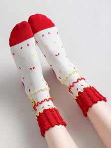 1 Pair Women's Cartoon French Fry Pattern Comfortable Soft Cute Mid-Calf Socks - Multicolor - View 5