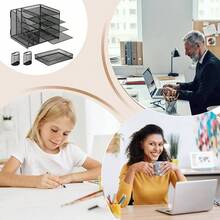 Tabletop Stationery File Holder Storage, Desk Organizer with Drawers, 13.78x11.02x12.01 Inches Portable Document Storage Container Work Home School Bedroom and Organization - inicial - Ver 5