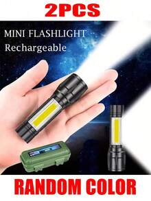 1-5 Packs Aluminum Alloy Rechargeable LED Small Flashlight, High Lumen, Super Bright Flashlight, Powerful 3 Modes COB Waterproof Flashlight For Outdoor Emergency Camping Hiking(Random Color Shipping)
