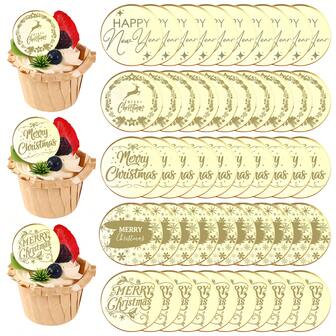 5 piezas/10 piezas/20 piezas Decoración dorada de acrílico para cupcakes con texto "Feliz Navidad", para fiestas temáticas de Navidad y Año Nuevo, decoración de postres, repostería y pasteles