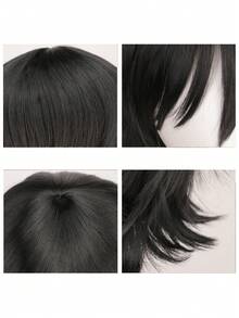 Parrucca nera da anime con frangia - resistente al calore, stile corto e dritto per cosplay e uso quotidiano