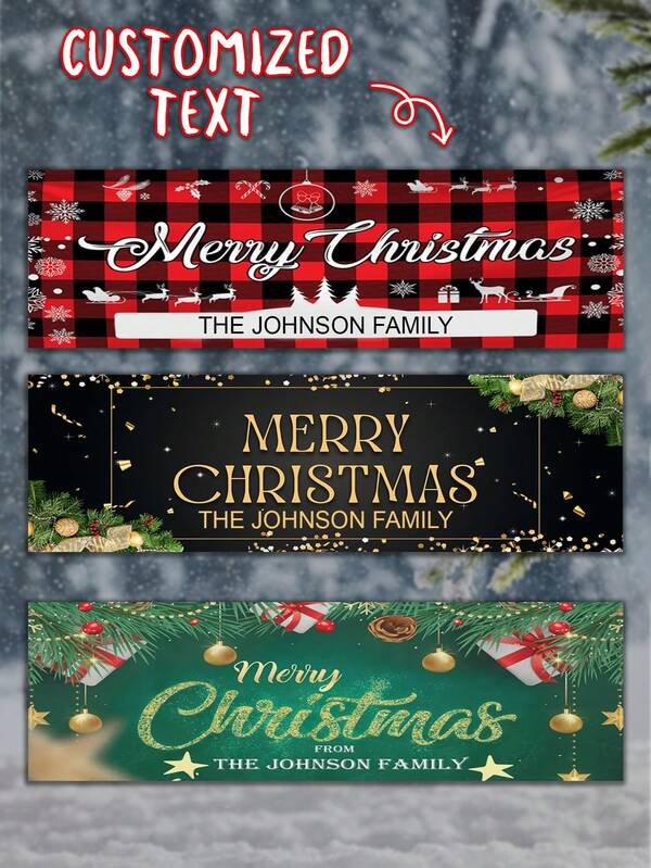 Striscione fotografico personalizzato per Natale, foto di famiglia personalizzate, foto di amici, striscione rosso, striscione decorativo per feste di Natale, decorazioni per la casa, regali di Natale, festa di Capodanno