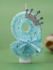 1 Peça Vela Numérica de Aniversário: Vela Numérica Azul com Saia de Coroa Azul, Vela de Número de Aniversário Fofa para Meninas, Decoração de Bolo de Festa de Aniversário - Perfeita para Comemorações e Festas de Halloween, Natal e Suprimentos para Eventos e Festas