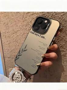 1pc Black Energetic Shell IMD Bible Verse Pattern Phone Case, Personalized For IPhone 16 Pro Max, 15, 14 Plus, 13, 12, 11 Protective Cover