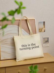 1 Pc This Is The Turning Point Quote Pattern Tote Bag Shoulder Bag For Travel Daily Commute Women's Shopping Bag, Best Gift For Her,  Folding Shoulder Bag Summer Beach Holiday Bag Travel Gift For Man Woman