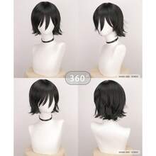 Parrucca nera da anime con frangia - resistente al calore, stile corto e dritto per cosplay e uso quotidiano