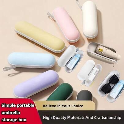 1pc Multi-Color Minimalist Portable Umbrella Storage Box, Multifunctional Carry Case, Waterproof & Dustproof, Can Hold Umbrella, Sunglasses, Skincare Products, High-Quality Material, Travel Organizer
