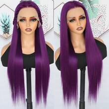 Gorgeous Neon Green Hair Synthetic Lace Front Wigs 28 Inch Pre Plucked Long Straight Hair Wigs Glueless Halloween Wigs Heat Resistant Fluorescent Green Straight Lace Front Wigs For Fashion Women For Daily Christmas Party Cosplay Use - 紫色 - 查看 6