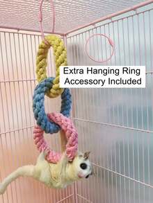 Sugar Glider Swing Toy, Parrot Three Ring Hanging Climbing Accessories, Suitable For Flax Sugar Glider Hamster, Rats, Ferret, Squirrel, Chinchilla, Budgie Cage Accessories, Chewing Triple Ring For Birds Play And Exercise Equipment, Decoration Gift For Your Pet - Multicolor - View 14