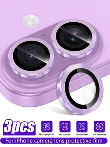 Juego de 3 piezas adecuado para 17/17 Pro/17 Pro Max/17 Air16 Pro/16 Pro Max, película protectora de lente de cámara, anillo de metal brillante con diamante, película protectora resistente a los arañazos de dureza 9H, accesorios de moda para teléfonos móviles, compatible con carcasas protectoras