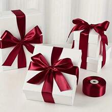 1 Roll Polyester Satin Ribbon, Suitable For Gift Boxes, Candy Boxes, Cake Boxes, Flower Decoration (Machine Dyed, Slight Color Difference) - Deep Red - View 6