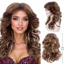 70年代法拉·福西特风格棕色长卷假发，日常派对佩戴全头假发，女士款，自然合成发丝，圣诞派对装扮假发，REEWES假发 - 彩色 - 查看 12