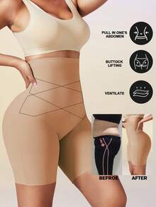 1pc Women's High Waist Invisible Shaping Shorts, Tummy Control, Butt Lifting, Body Shaping, Flat Abdomen, Seamless Waist Trainer - Brown - View 3