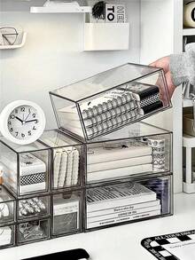 1pc Mini Multi-Size Transparent Acrylic Desktop Drawer Dustproof Stationery Organizer Box, Suitable For Bedroom, Office, Cosmetics Storage