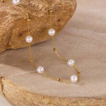 1 Stück zierliche, minimalistische, elegante 18K vergoldete Edelstahl Perlenkette Choker Halskette, verblassungsbeständig, verstellbare Länge, ideal für Hochzeiten, Alltagsanlässe und täglichen Gebrauch