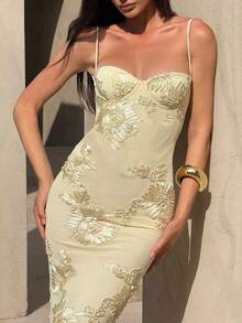 Glamful Elegant Chic Embroidered Party Dress, Fashion Formal Gown For Party, Prom, Wedding, New Year - Yellow - View 3