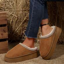 Cold Weather Slippers Women Anti Slip Furry Lined Short Ankle Boots Comfy Shoes For Indoor Outdoor Fall Winter - nâu sẫm - Xem 4