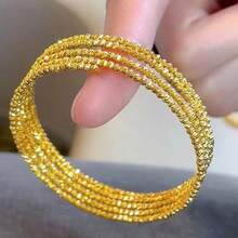 1 pieza Brazalete hecho a mano de 3 capas/5 capas con baño de cobre color dorado, brazalete metálico multicapa ligero y lujoso, accesorio de moda versátil para mujeres