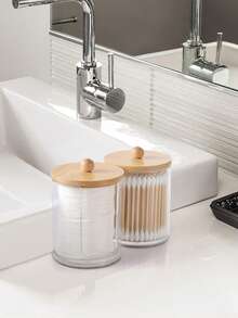 مجموعة حاوية وموزع للقطن الطبي، حامل كرة 10 أونصة، منظم زجاجات الأدوية للقطن والكرات والخيط السني (غطاء من البامبو)