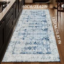 Vintage Washable Laundry Room Rug And Mat, Blue Non-Slip Long Runner, Indoor Long Mat, Distressed Style Entryway Doormat, Blue, MOREBES - Multicolor - View 11