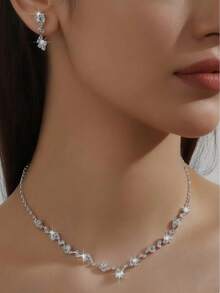 Elegant Minimalist Bridal Jewelry Set: Necklace & Earrings, Perfect Accessory For Wedding, Party, Banquet