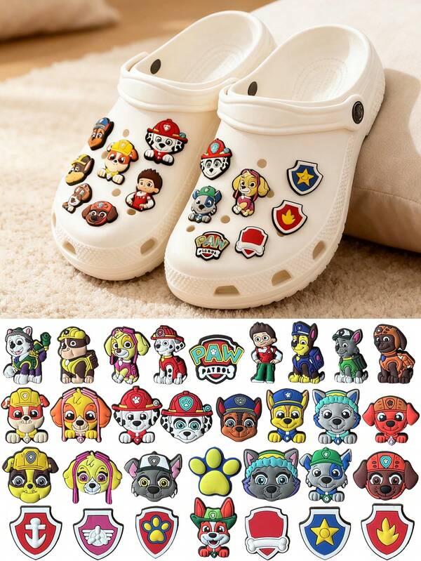 Paw Patrol 10/20/31Pcs PAW Patrol Ryder Chase Skye Anime Cartoon Shoe Charms For Clog Shoes Decoration Accessories, For Women Men Birthday Party Gift