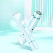 Depiladora para mujeres, afeitadora eléctrica para mujeres (aplicable para zona del vello púbico, axilas, piernas, brazos y rostro), recortadora de cabello de doble cabezal para mujeres, afeitadora 2 en 1 para zona bikini - Celeste - Ver 1