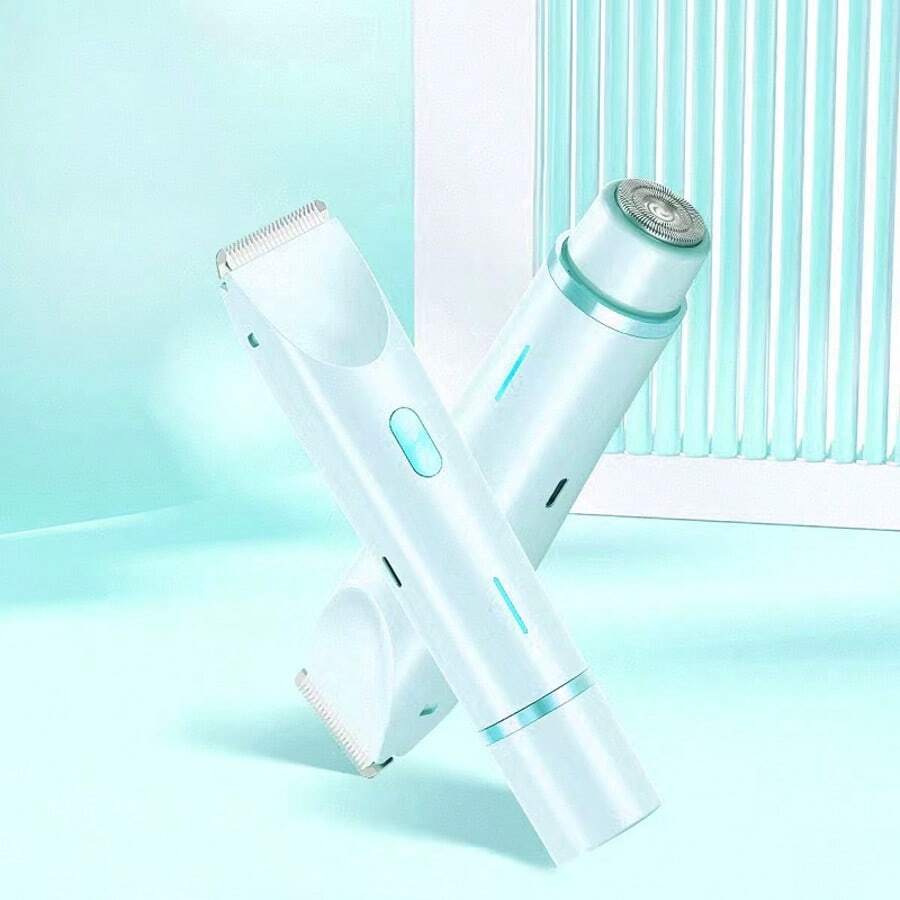 Depiladora para mujeres, afeitadora eléctrica para mujeres (aplicable para zona del vello púbico, axilas, piernas, brazos y rostro), recortadora de cabello de doble cabezal para mujeres, afeitadora 2 en 1 para zona bikini - Celeste - Ver 1