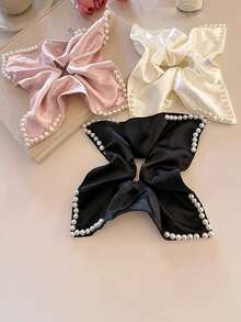 优雅珍珠手帕大肠发圈女士高端气质缎面发绳网红马尾橡皮筋头箍发圈发圈 - 彩色 - 查看 2