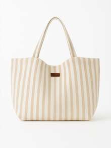 Liora Cotton Herringbone Pattern Tote Bag – Lightweight, Modern Everyday Bag 45*35 - Mocha Brown - View 2
